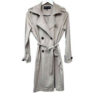 KENDALL & KYLIE Faux Suede Trench Coat Women Medium Beige Belted Double Breasted